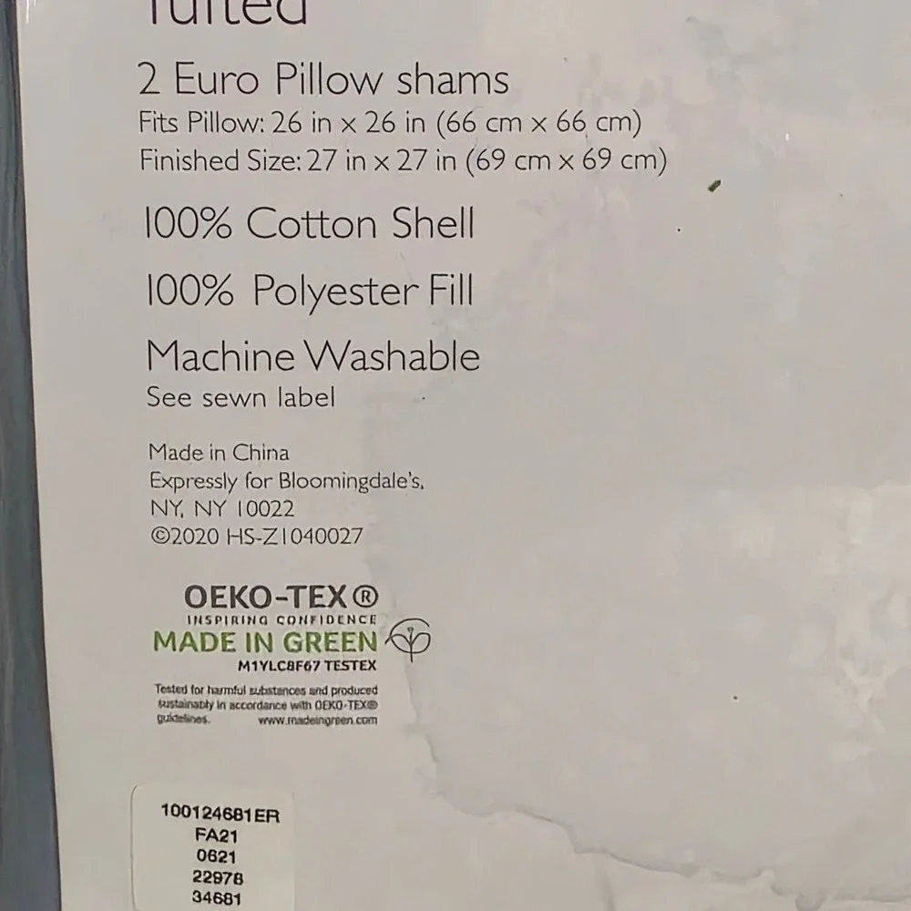 Sky Tufted 2 Euro Pillow Shams Blue 100% Cotton 26x26 New